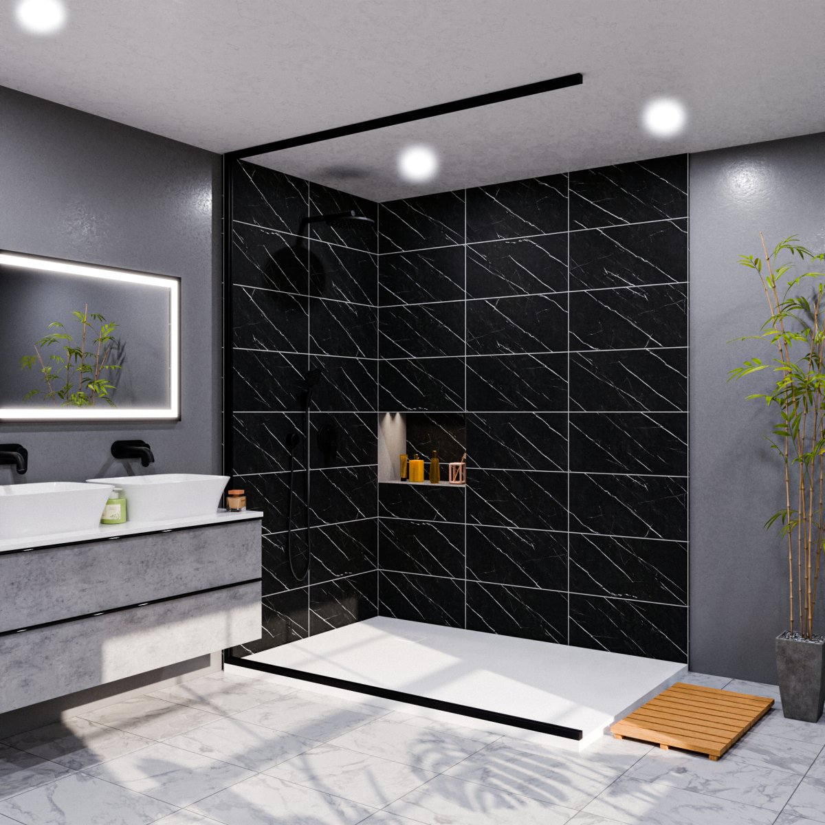 Black Pietra Marble Bathroom Wall Panel - WPW™