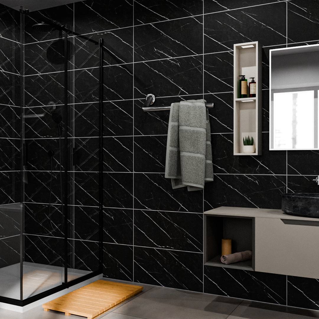 Black Pietra Marble Bathroom Wall Panel - WPW™